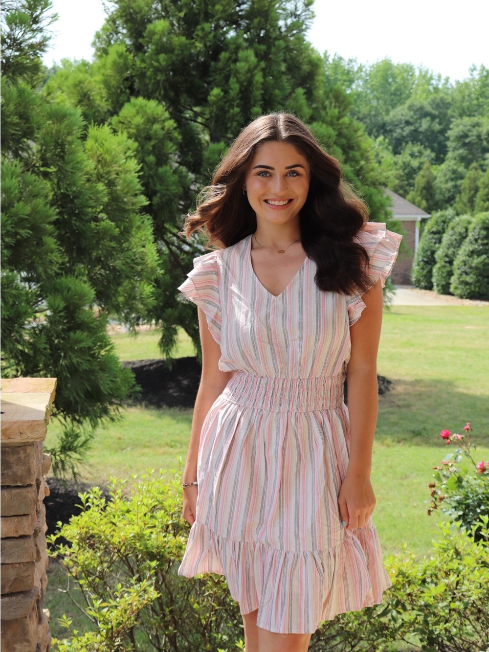 Vineyard Vines Stripe Ruffle Sleeve Pastel Summer Dress